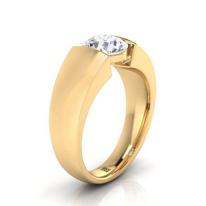Round Brilliant, Wide High Polish Tension Channel Solitaire, in 18K Yellow Gold – side profile | RockHer
