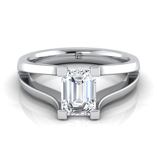 European Cut, Plain High Polish Split Shank Solitaire Emerald, in Platinum | RockHer