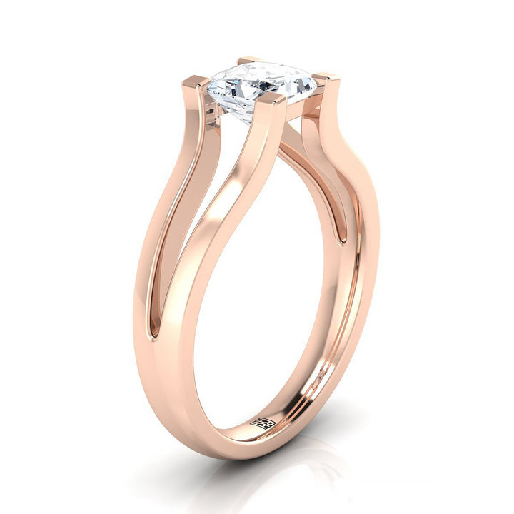 Plain High Polish Split Shank Solitaire Princess, in 14K Rose Gold, prong setting – side profile | RockHer