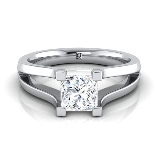 Plain High Polish Split Shank Solitaire Princess, in 18K White Gold | RockHer