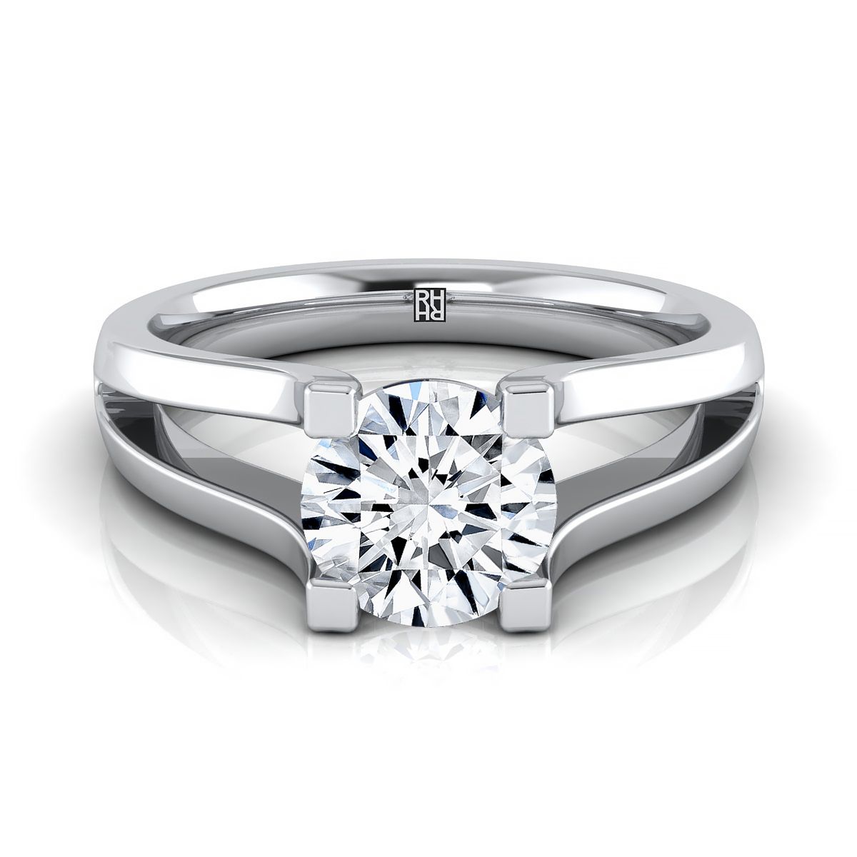 14K White Gold Round Brilliant  Plain High Polish Split Shank Solitaire Engagement Ring