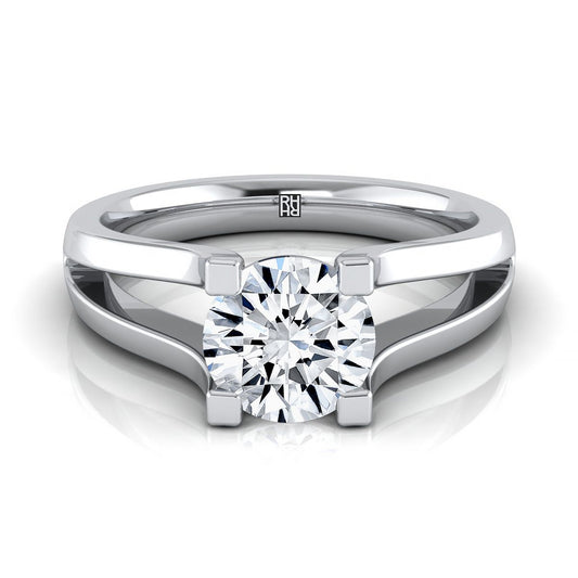 14K White Gold Round Brilliant  Plain High Polish Split Shank Solitaire Engagement Ring