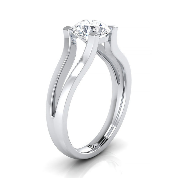 14K White Gold Round Brilliant  Plain High Polish Split Shank Solitaire Engagement Ring