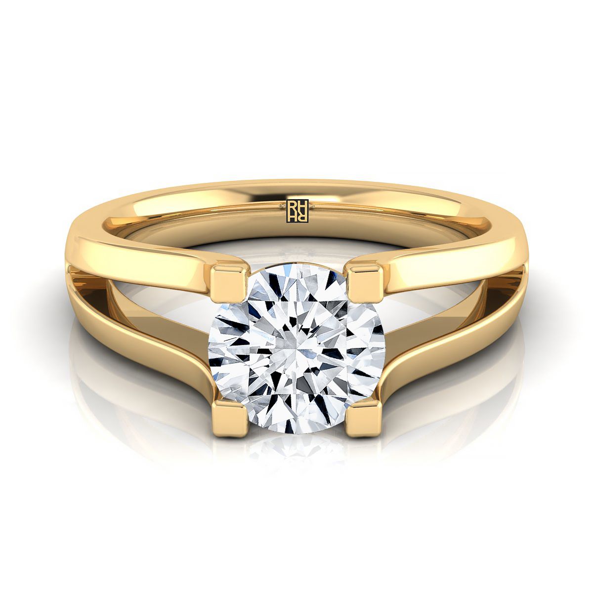 Round Brilliant, Plain High Polish Split Shank Solitaire, in 18K Yellow Gold | RockHer