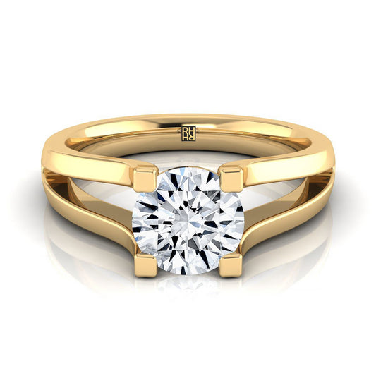 Round Brilliant, Plain High Polish Split Shank Solitaire, in 18K Yellow Gold | RockHer