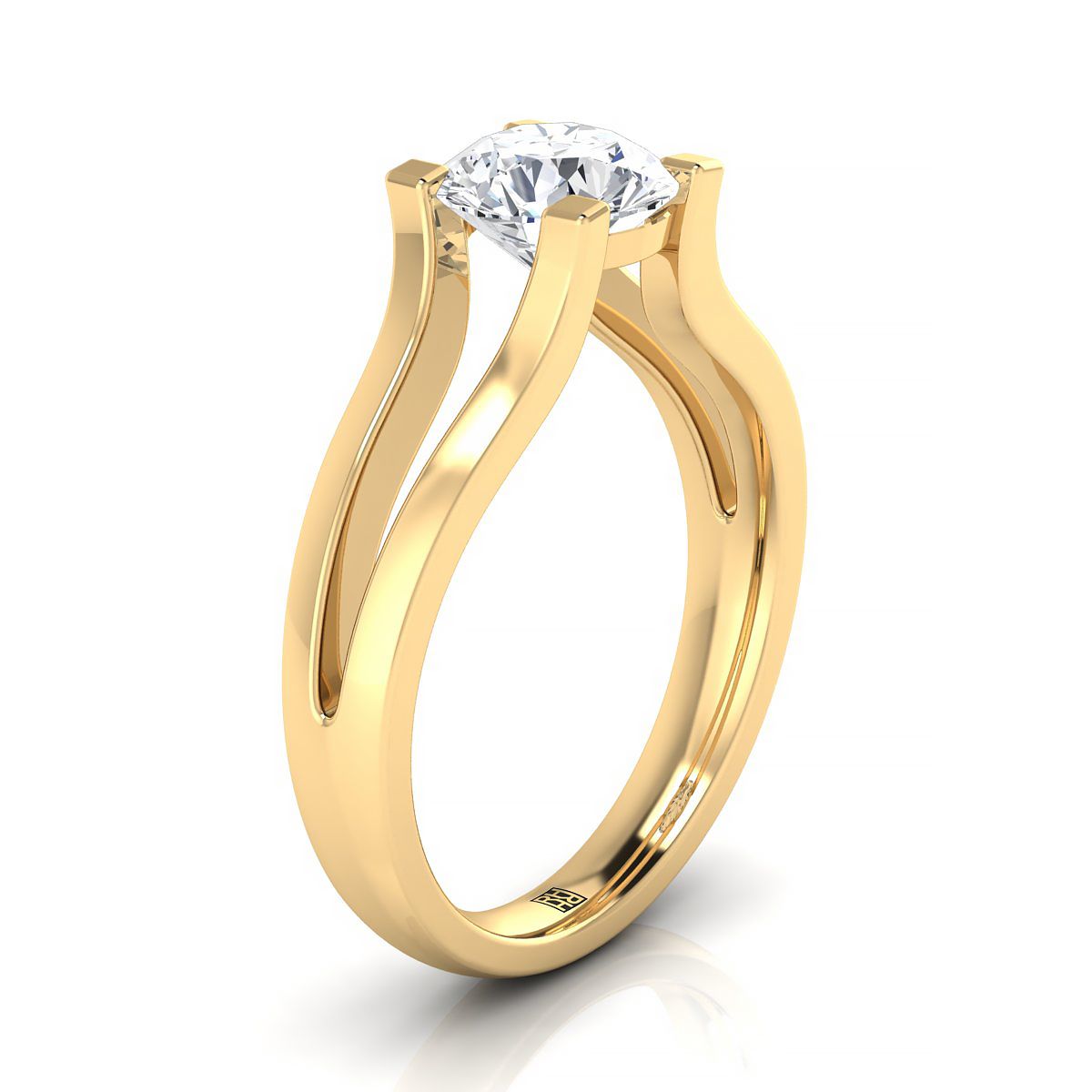 18K Yellow Gold Round Brilliant  Plain High Polish Split Shank Solitaire Engagement Ring