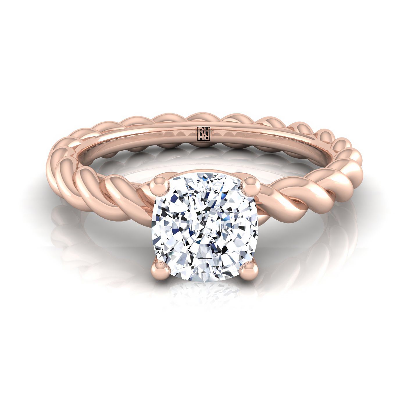 Twisted Rope Braid Solitaire Cushion, in 14K Rose Gold, prong setting | RockHer
