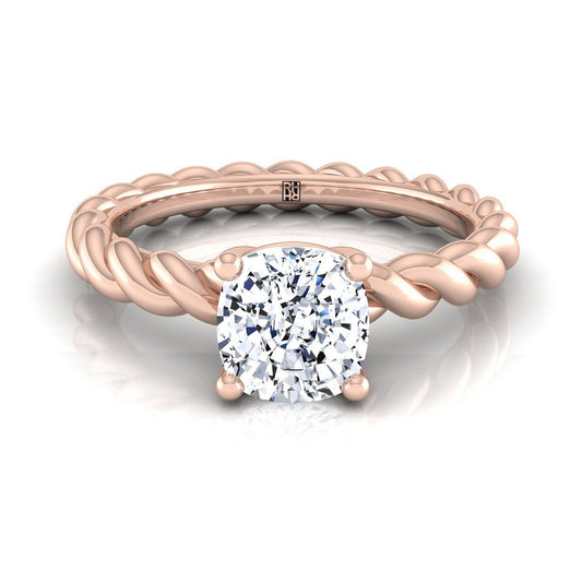 Twisted Rope Braid Solitaire Cushion, in 14K Rose Gold, prong setting | RockHer