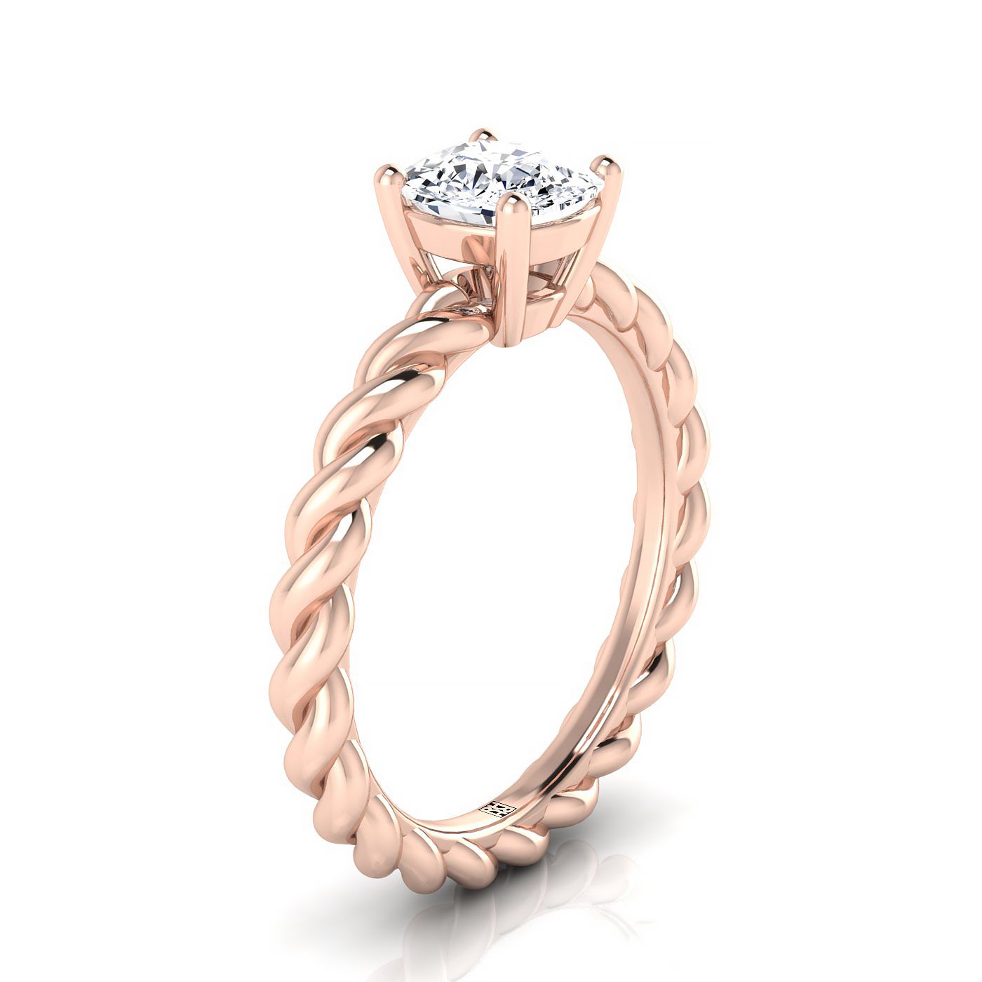 Twisted Rope Braid Solitaire Cushion, in 14K Rose Gold, prong setting – side profile | RockHer