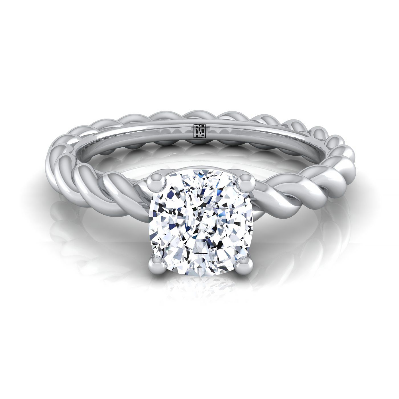 Twisted Rope Braid Solitaire Cushion, in 18K White Gold | RockHer