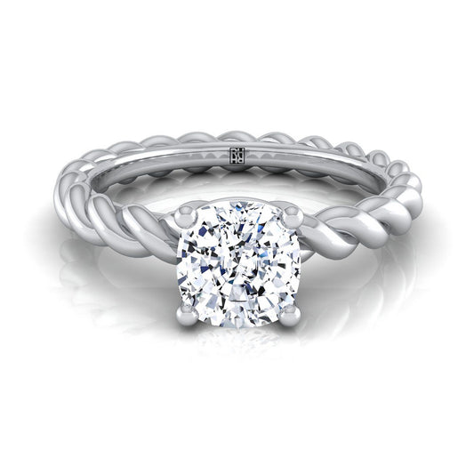 Twisted Rope Braid Solitaire Cushion, in Platinum | RockHer