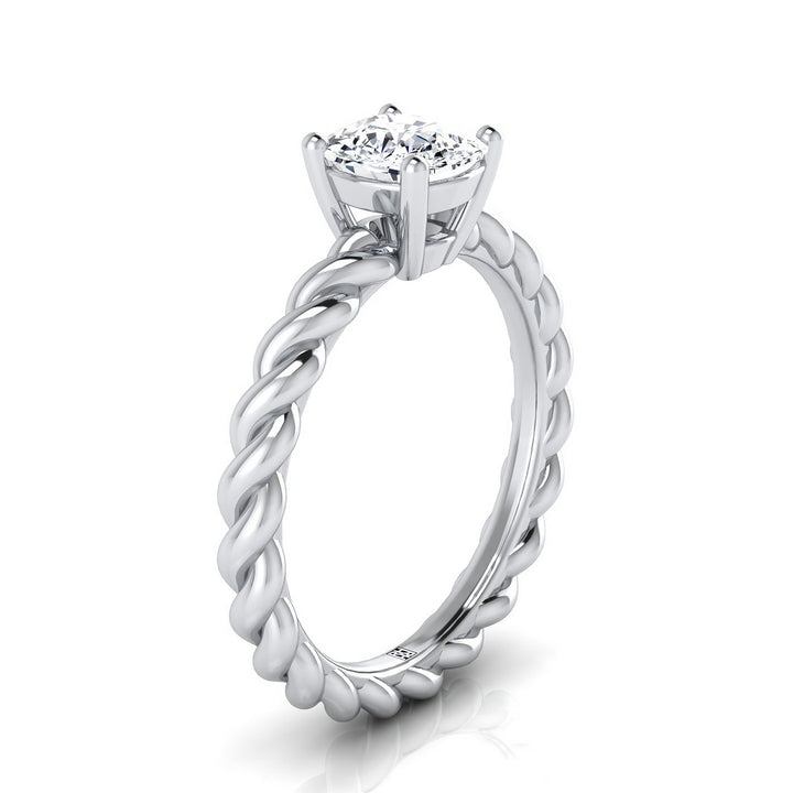 Twisted Rope Braid Solitaire Cushion, in 18K White Gold – side profile | RockHer
