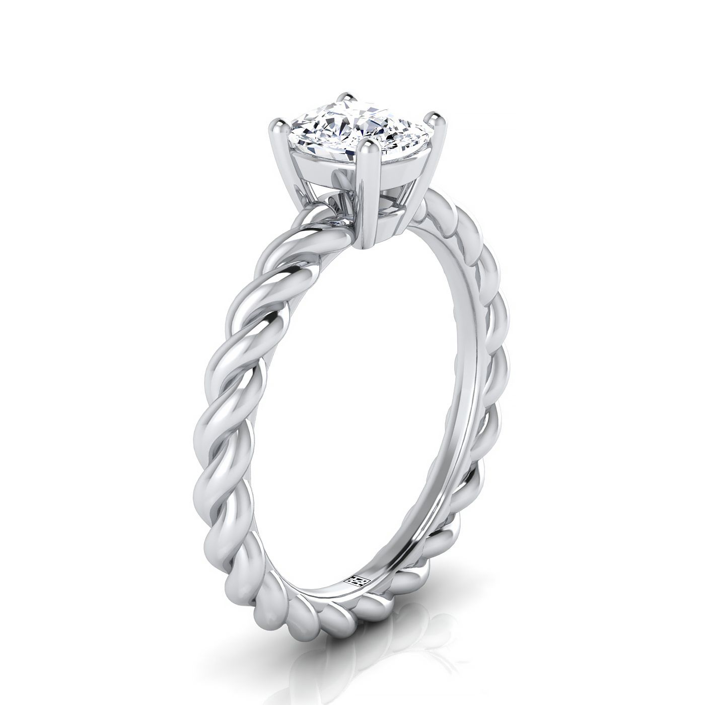 Twisted Rope Braid Solitaire Cushion, in Platinum – side profile | RockHer