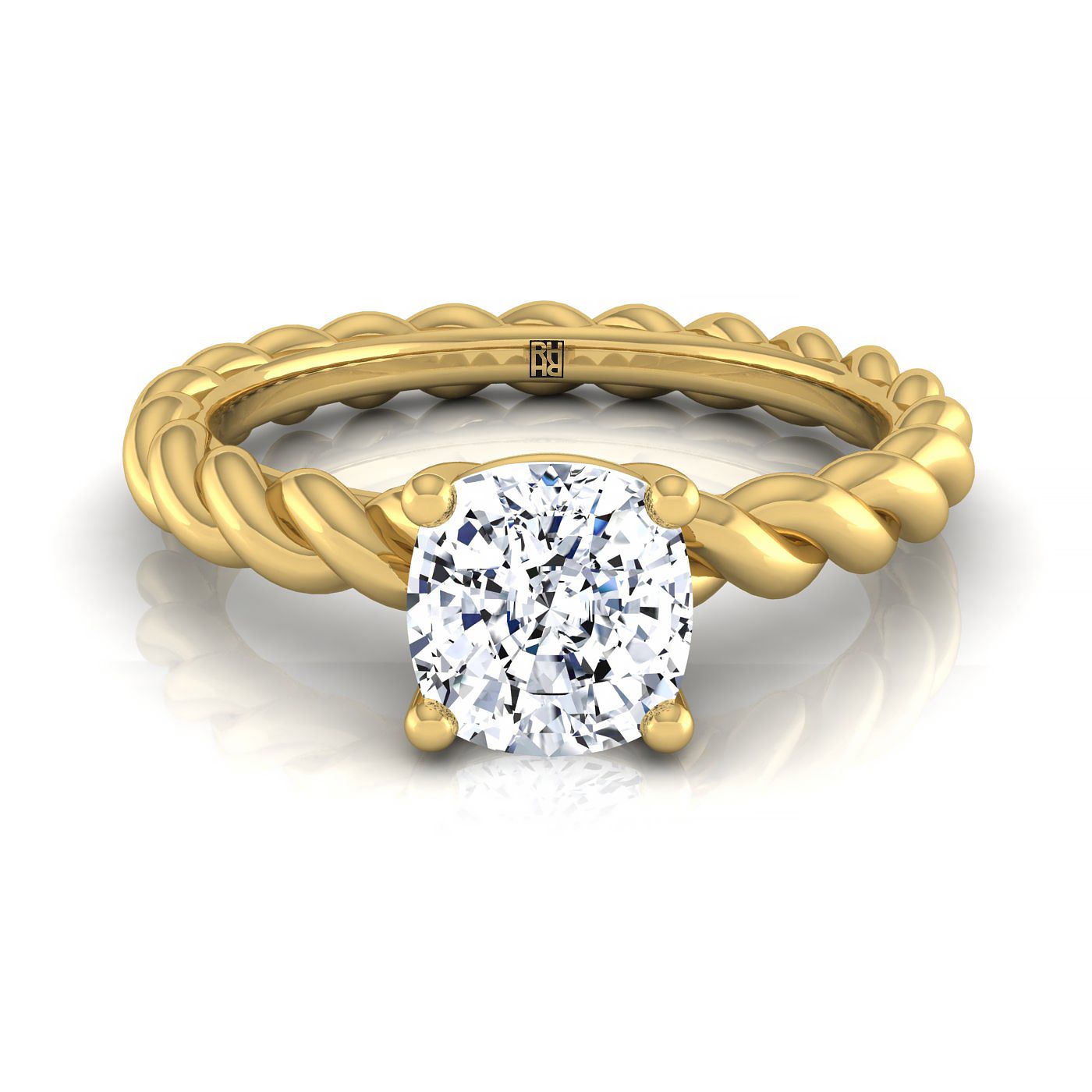 Twisted Rope Braid Solitaire Cushion, in 18K Yellow Gold | RockHer