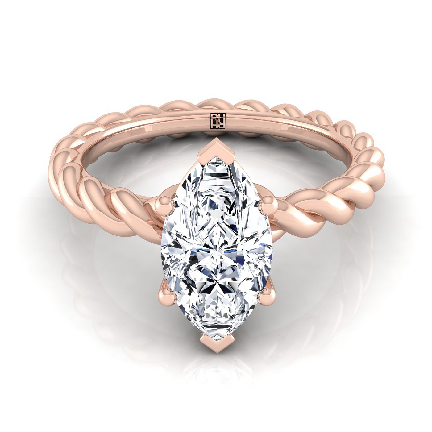 Twisted Rope Braid Solitaire Marquise, in 14K Rose Gold, prong setting | RockHer