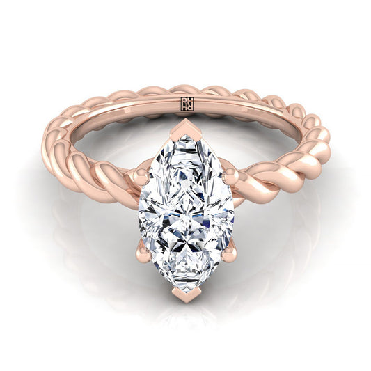 Twisted Rope Braid Solitaire Marquise, in 14K Rose Gold, prong setting | RockHer
