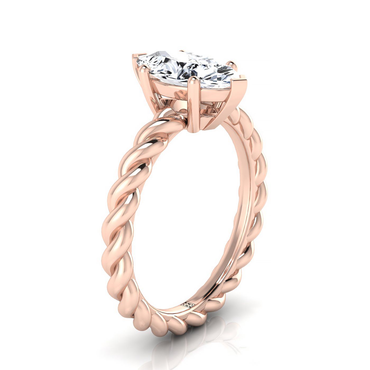 Twisted Rope Braid Solitaire Marquise, in 14K Rose Gold, prong setting – side profile | RockHer