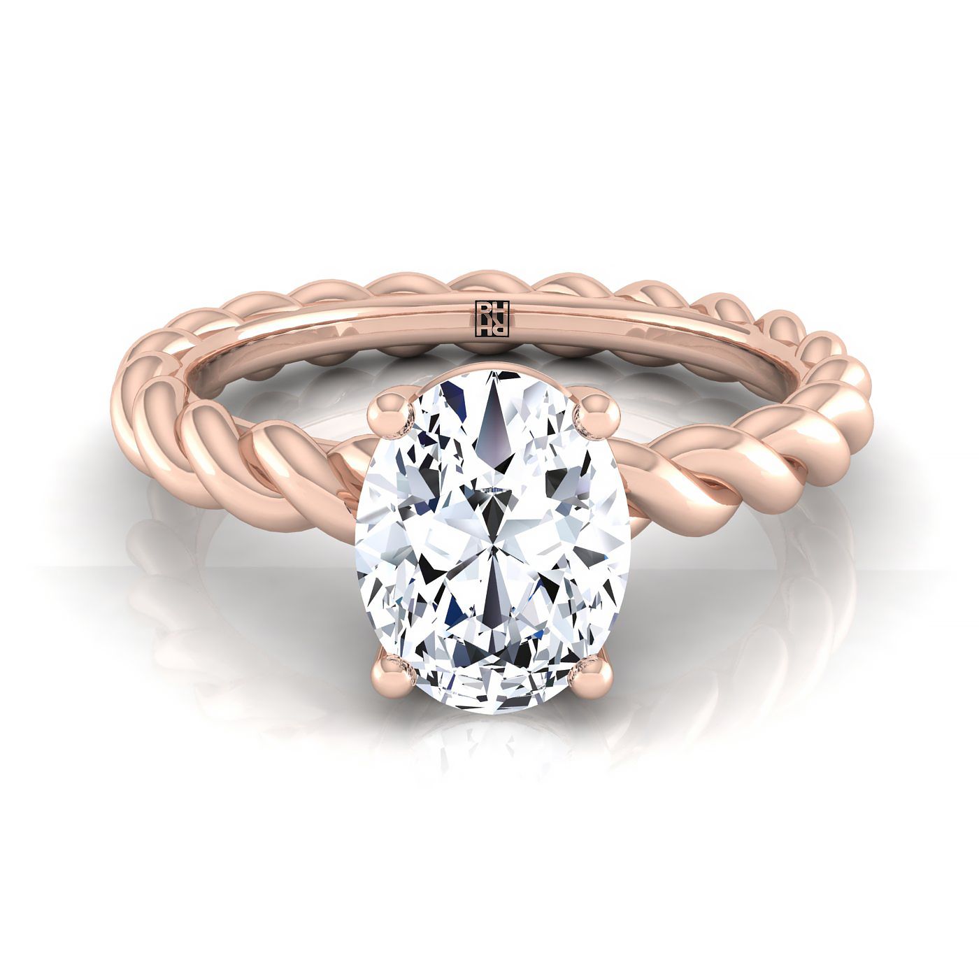 แหวนเดี่ยวถักเชือกบิดวงรีทองกุหลาบ 14K