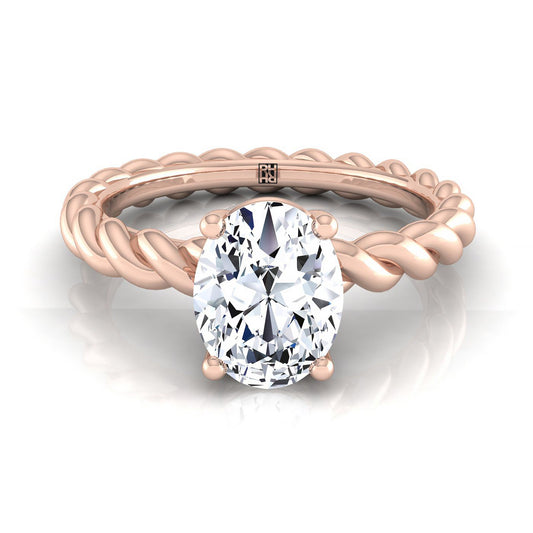 แหวนเดี่ยวถักเชือกบิดวงรีทองกุหลาบ 14K