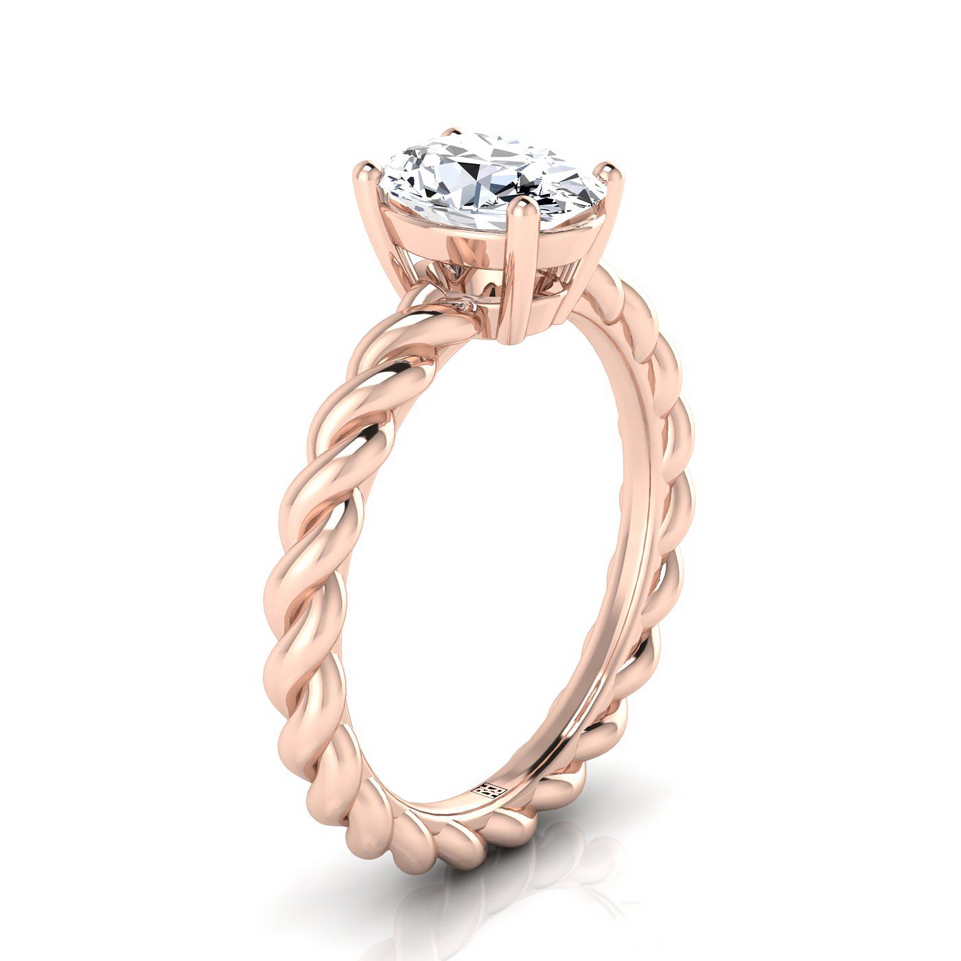 Twisted Rope Braid Solitaire Oval, in 14K Rose Gold, prong setting – side profile | RockHer