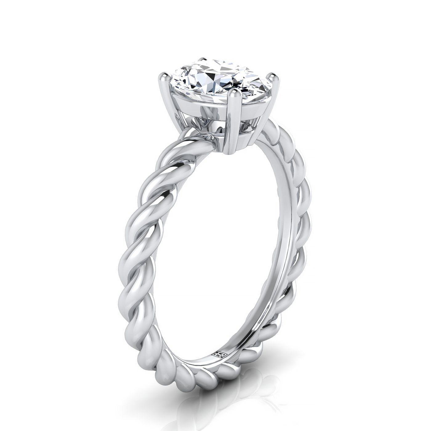 Twisted Rope Braid Solitaire Oval, in Platinum – side profile | RockHer