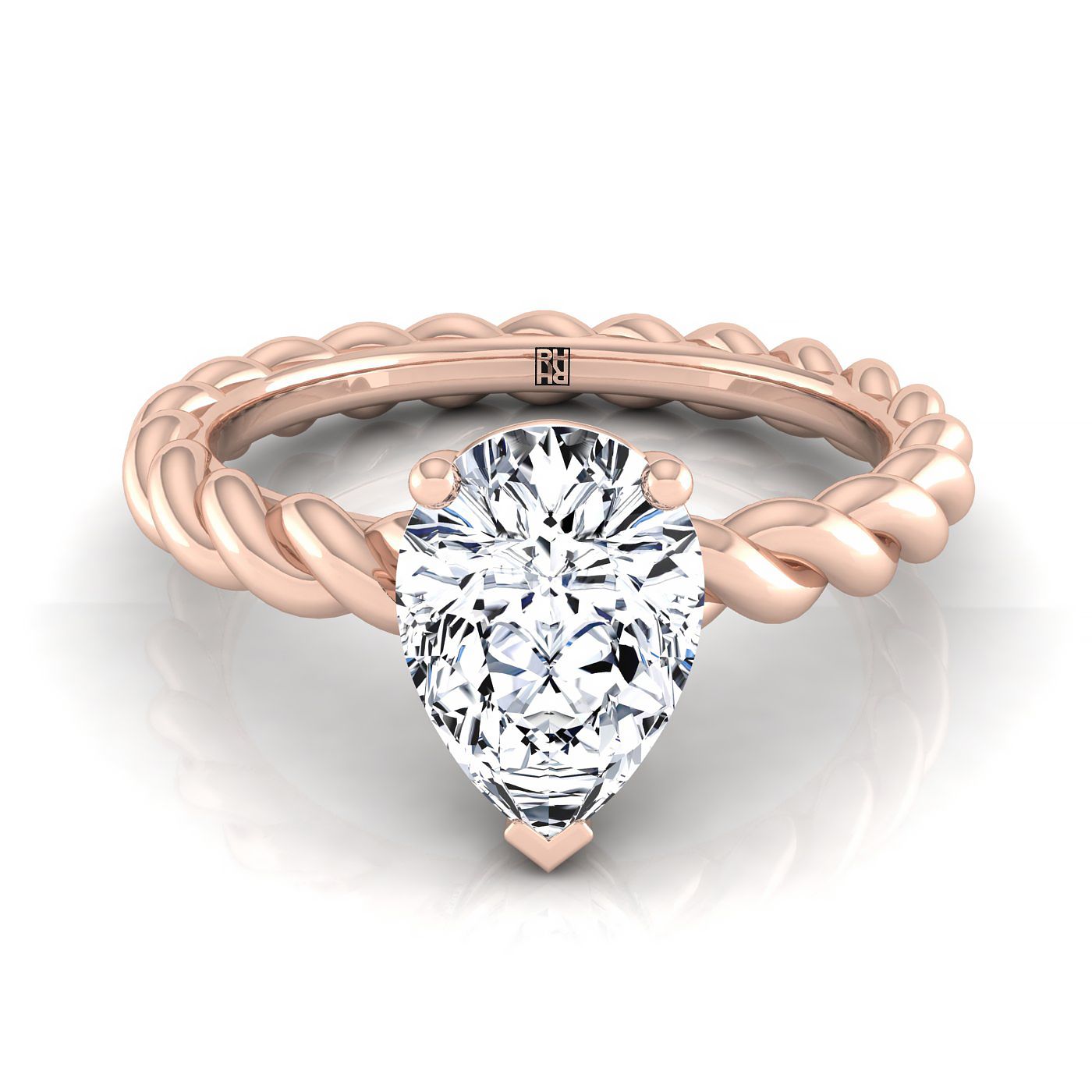 Twisted Rope Braid Solitaire Pear Shape, in 14K Rose Gold, prong setting | RockHer