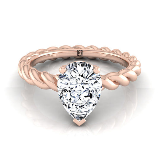 Twisted Rope Braid Solitaire Pear Shape, in 14K Rose Gold, prong setting | RockHer