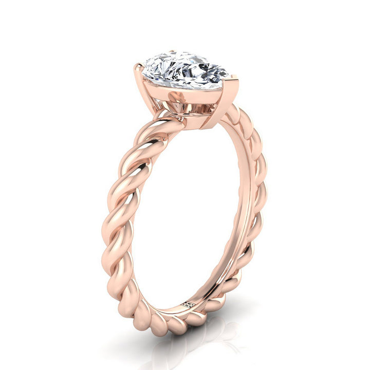 Twisted Rope Braid Solitaire Pear Shape, in 14K Rose Gold, prong setting – side profile | RockHer