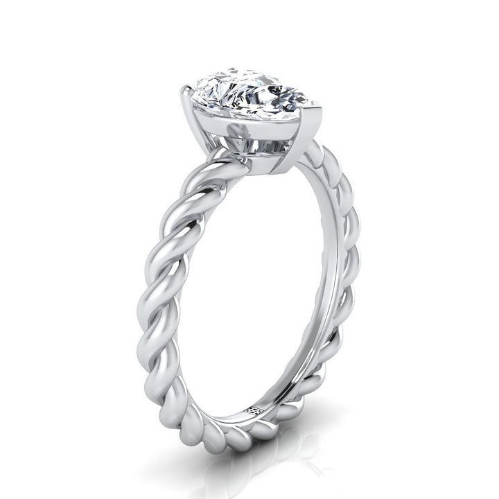 Twisted Rope Braid Solitaire Pear Shape, in 18K White Gold – side profile | RockHer