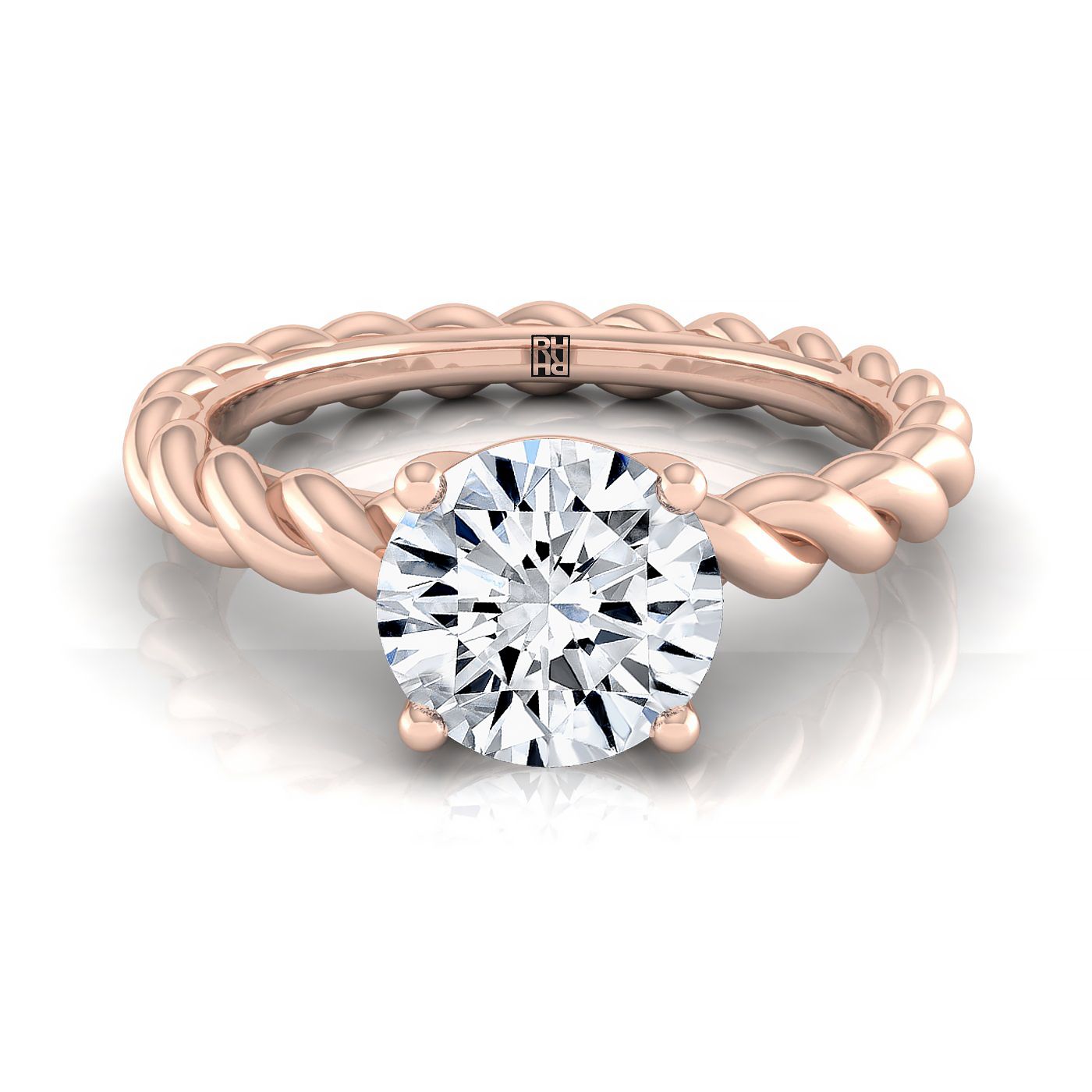 Round Brilliant, Twisted Rope Braid Solitaire, in 14K Rose Gold, prong setting | RockHer
