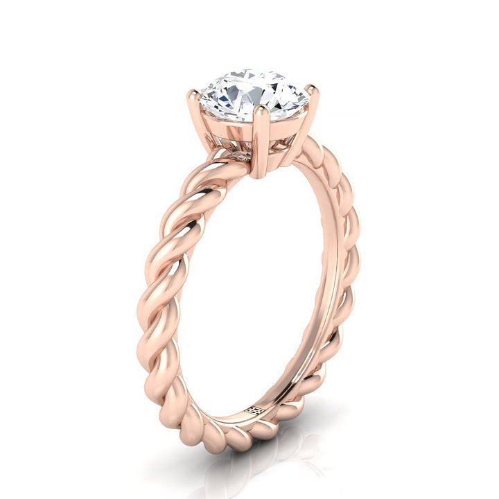Round Brilliant, Twisted Rope Braid Solitaire, in 14K Rose Gold, prong setting – side profile | RockHer