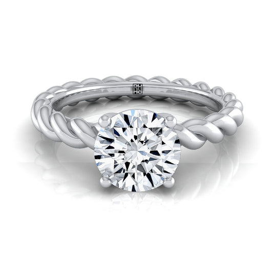 Round Brilliant, Twisted Rope Braid Solitaire, in 18K White Gold | RockHer