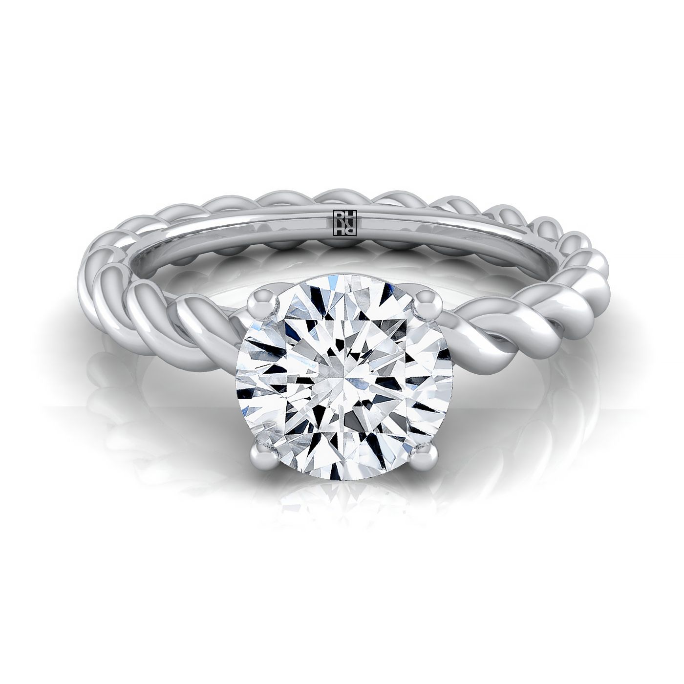 Round Brilliant, Twisted Rope Braid Solitaire, in Platinum | RockHer