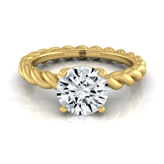 Round Brilliant, Twisted Rope Braid Solitaire, in 18K Yellow Gold | RockHer