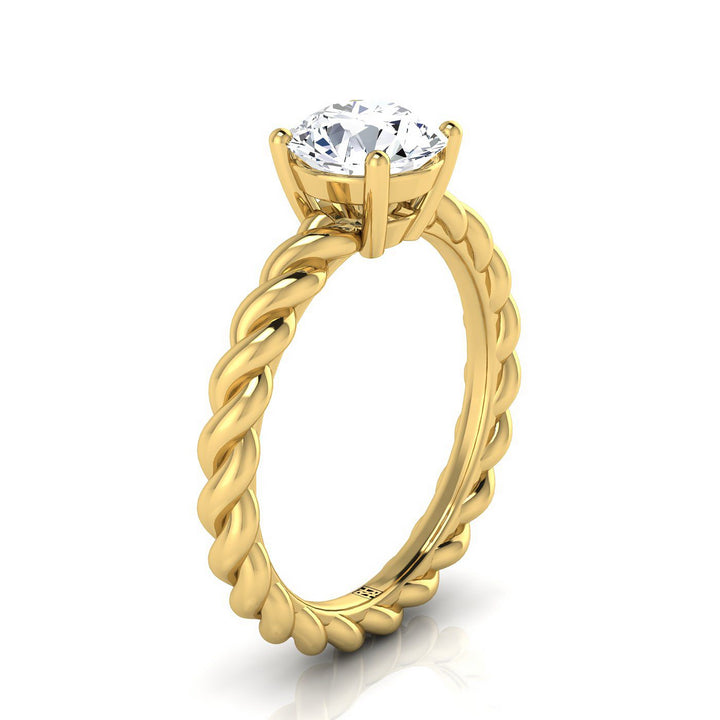 14K Yellow Gold Round Brilliant  Twisted Rope Braid Solitaire Band