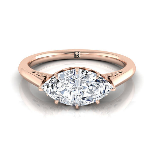 Antique Scroll Gallery East-West Solitaire Marquise Engagement Ring Setting in 14K Rose Gold