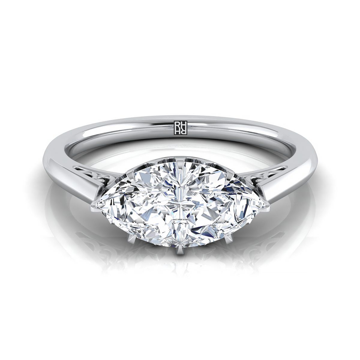 Antique Scroll Gallery East-West Solitaire Marquise, in Platinum | RockHer
