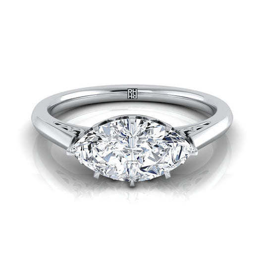 Antique Scroll Gallery East-West Solitaire Marquise, in Platinum | RockHer