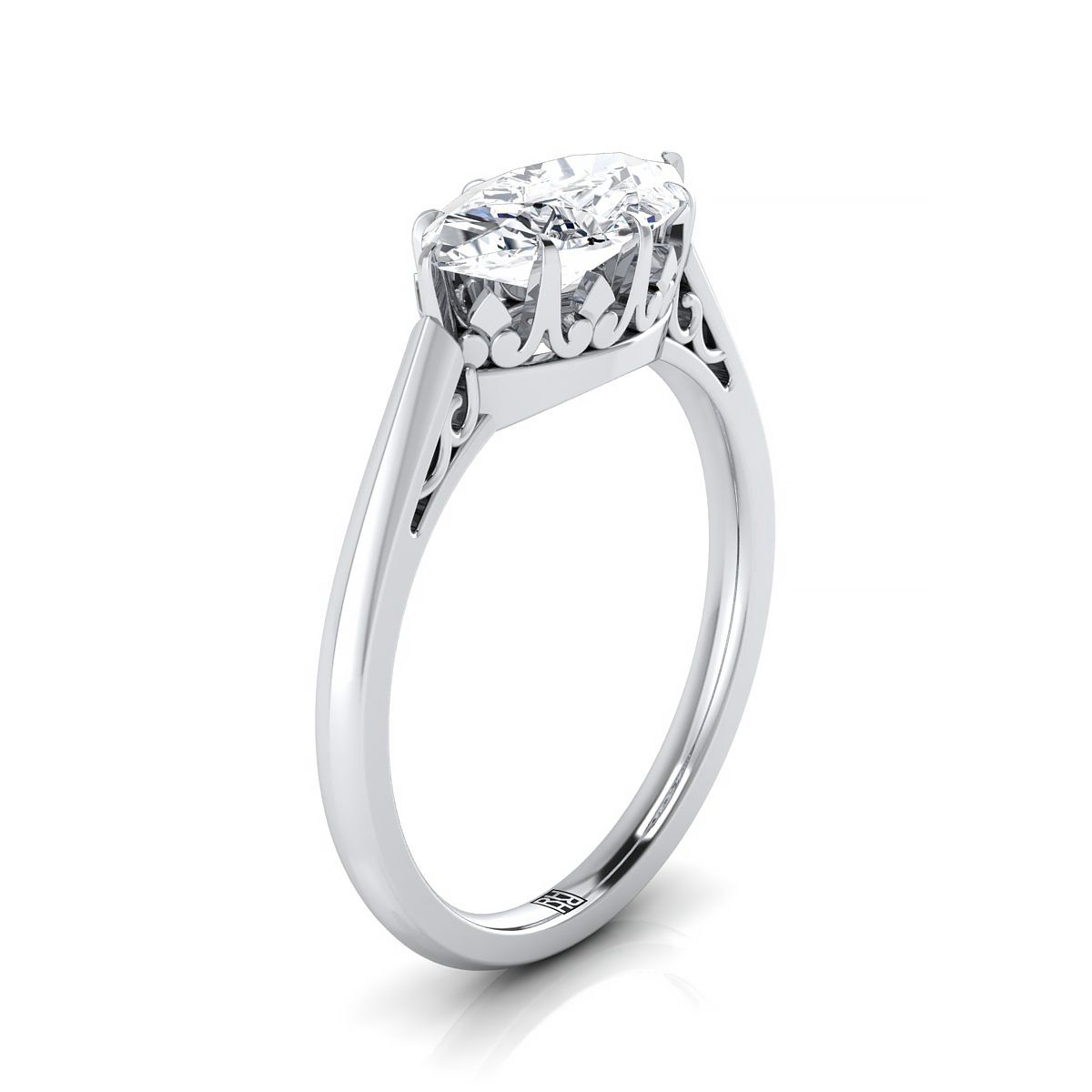 Antique Scroll Gallery East-West Solitaire Marquise, in 18K White Gold – side profile | RockHer