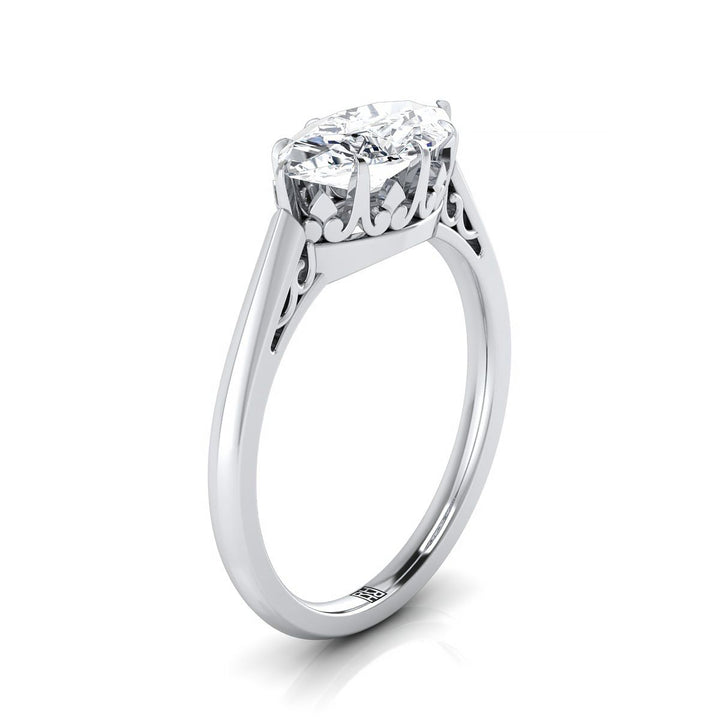 Antique Scroll Gallery East-West Solitaire Marquise, in Platinum – side profile | RockHer