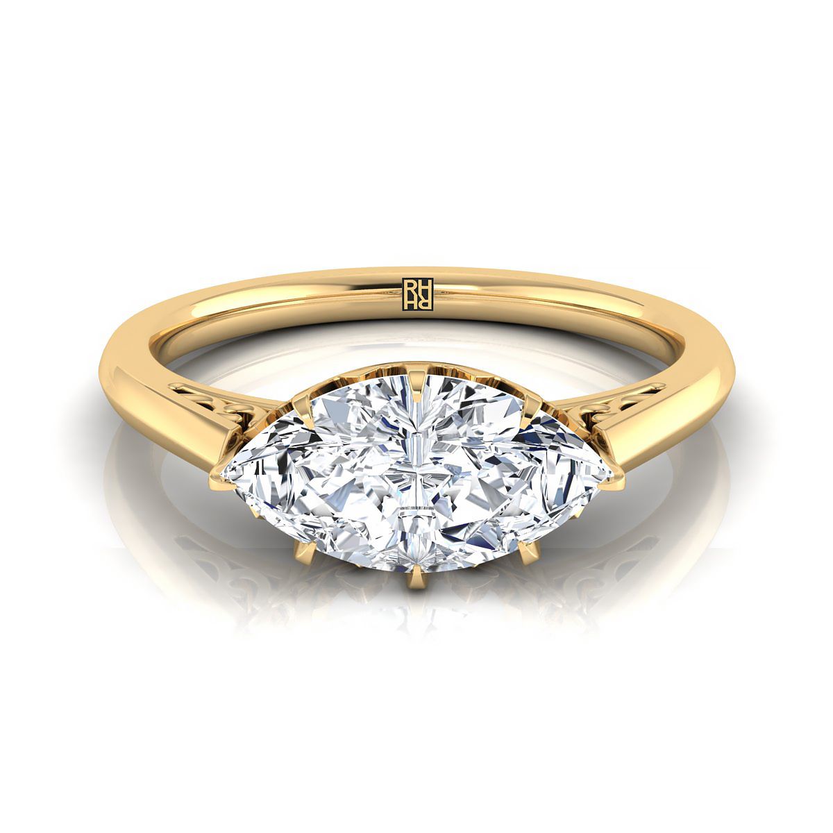 Antique Scroll Gallery East-West Solitaire Marquise, in 18K Yellow Gold | RockHer