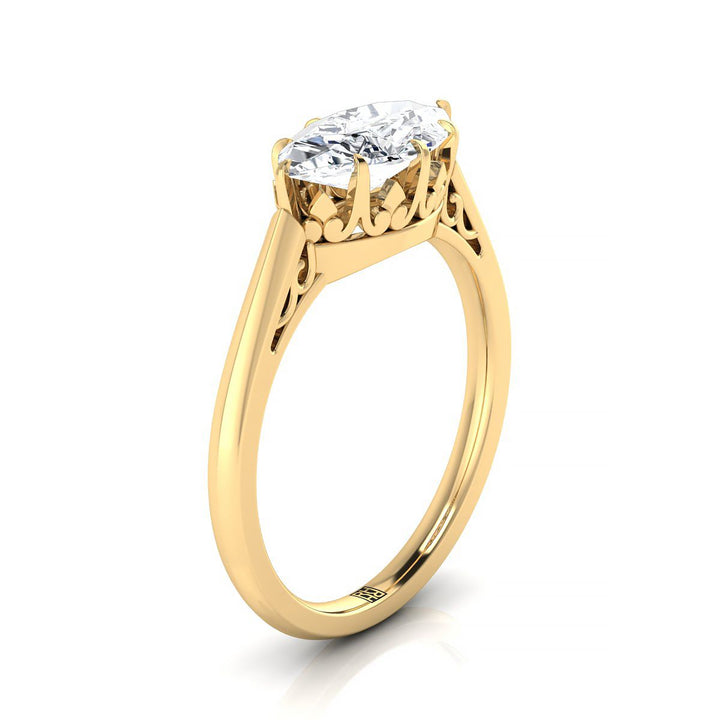 Antique Scroll Gallery East-West Solitaire Marquise, in 18K Yellow Gold – side profile | RockHer