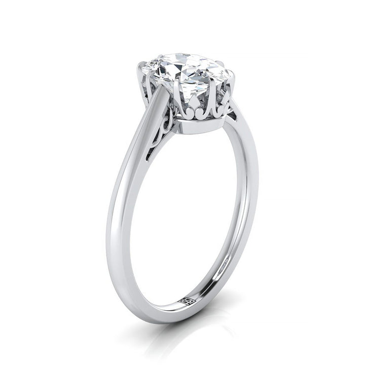 แหวนหมั้นเดี่ยวทองคำขาว 14K รูปวงรีลวดลายโบราณ