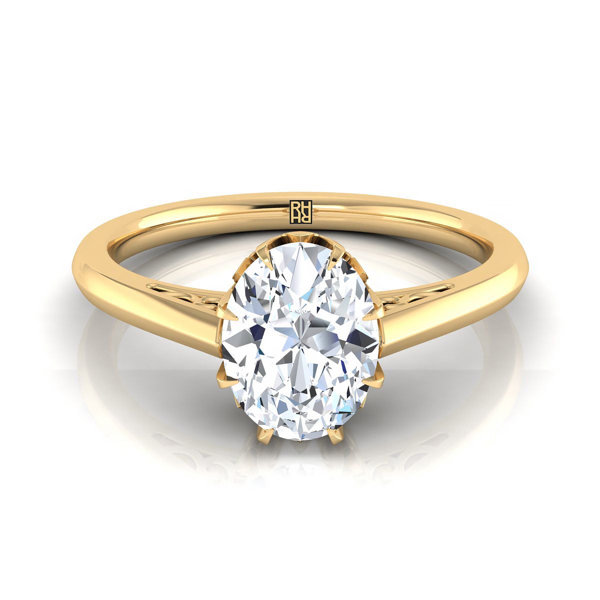 Antique Scroll Gallery East-West Solitaire Oval, in 18K Yellow Gold | RockHer