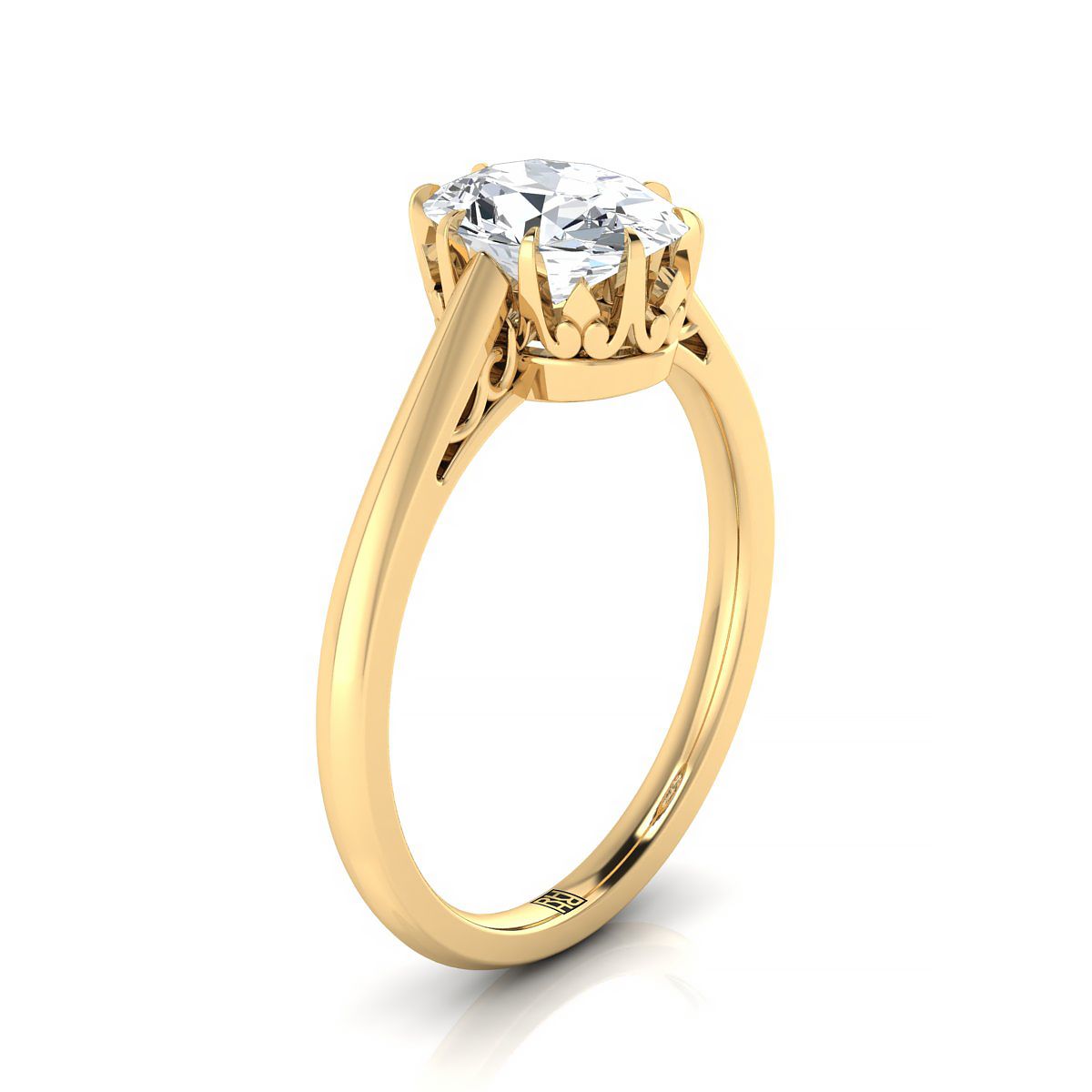 Antique Scroll Gallery East-West Solitaire Oval, in 18K Yellow Gold – side profile | RockHer