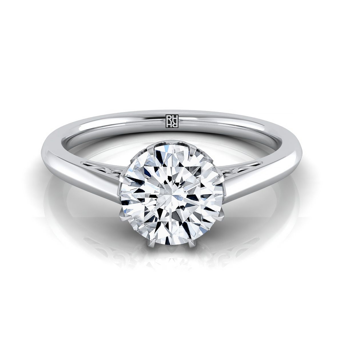 Round Brilliant, Antique Scroll Gallery East-West Solitaire, in Platinum | RockHer