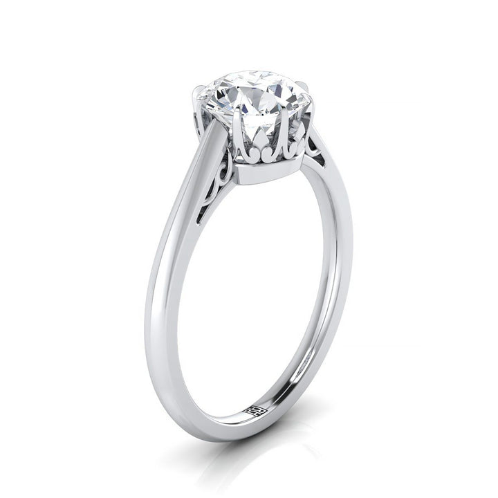 Round Brilliant, Antique Scroll Gallery East-West Solitaire, in 18K White Gold – side profile | RockHer