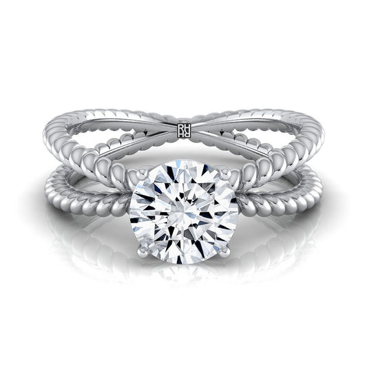 Round Brilliant, Criss Cross Twisted Rope Split Shank Solitaire, in Platinum, prong setting | RockHer