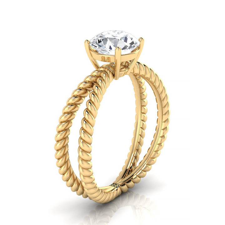 Round Brilliant, Criss Cross Twisted Rope Split Shank Solitaire, in 18K Yellow Gold – side profile | RockHer