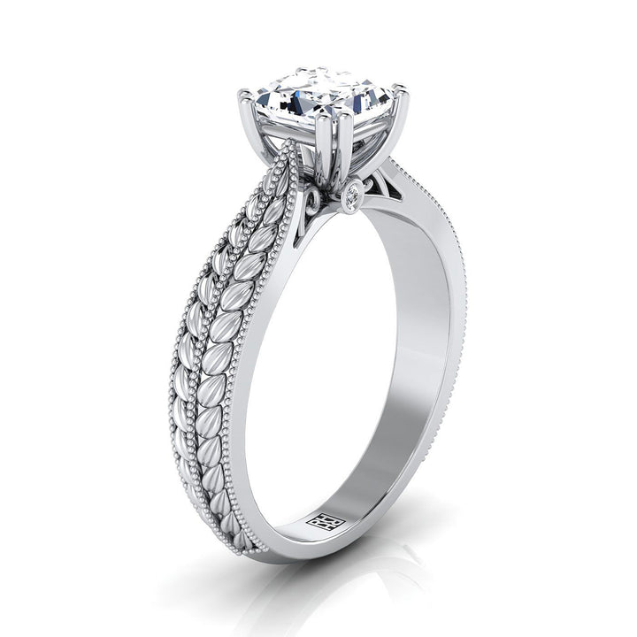 Antique Wheat Bead Solitaire Princess, in 18K White Gold – side profile | RockHer